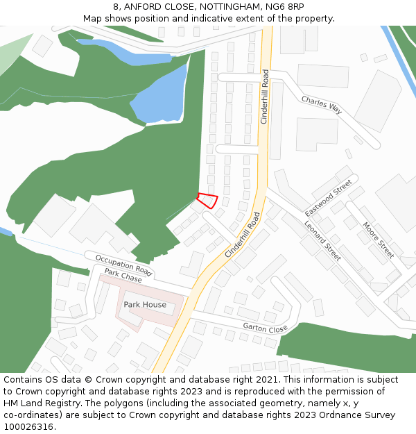 8, ANFORD CLOSE, NOTTINGHAM, NG6 8RP: Location map and indicative extent of plot