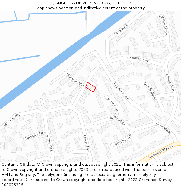 8, ANGELICA DRIVE, SPALDING, PE11 3GB: Location map and indicative extent of plot