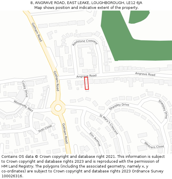 8, ANGRAVE ROAD, EAST LEAKE, LOUGHBOROUGH, LE12 6JA: Location map and indicative extent of plot