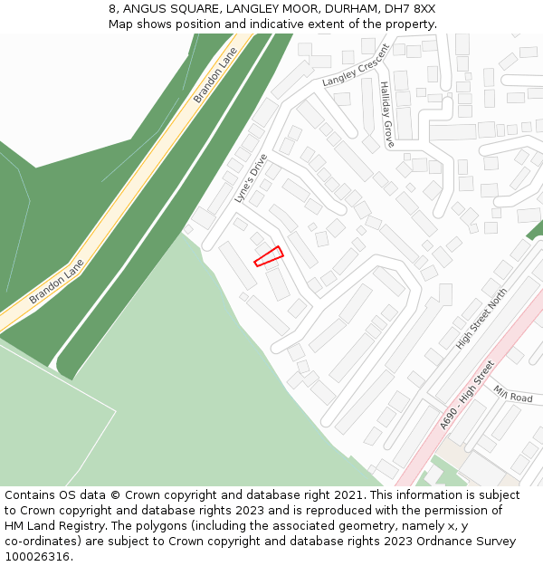 8, ANGUS SQUARE, LANGLEY MOOR, DURHAM, DH7 8XX: Location map and indicative extent of plot