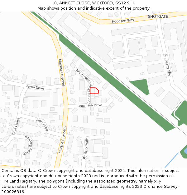 8, ANNETT CLOSE, WICKFORD, SS12 9JH: Location map and indicative extent of plot