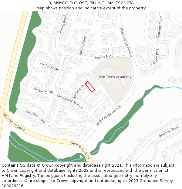 8, ANNFIELD CLOSE, BILLINGHAM, TS23 2TA: Location map and indicative extent of plot