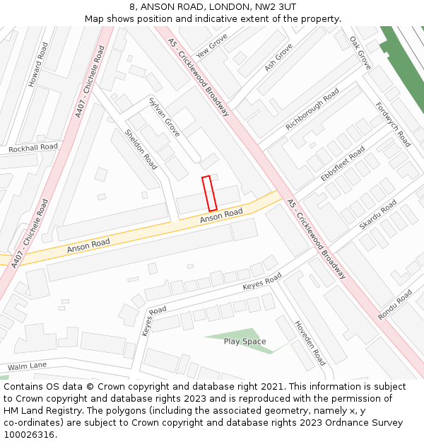 8, ANSON ROAD, LONDON, NW2 3UT: Location map and indicative extent of plot