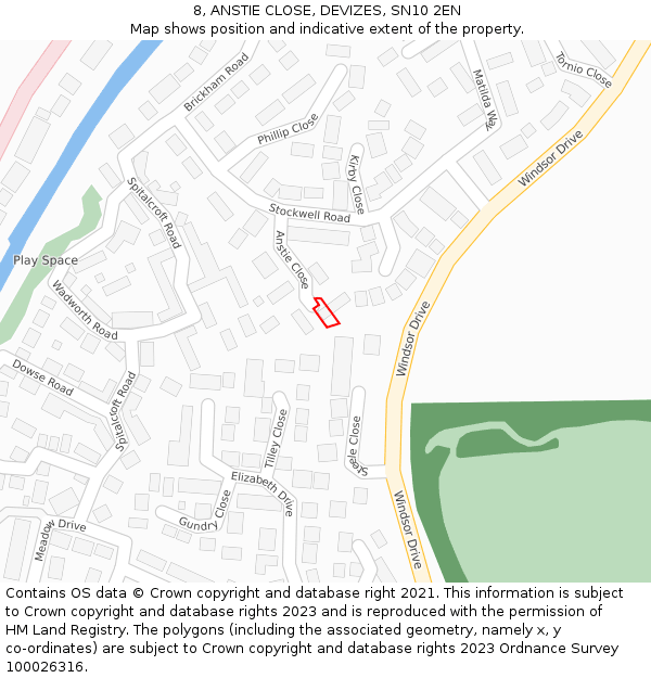 8, ANSTIE CLOSE, DEVIZES, SN10 2EN: Location map and indicative extent of plot