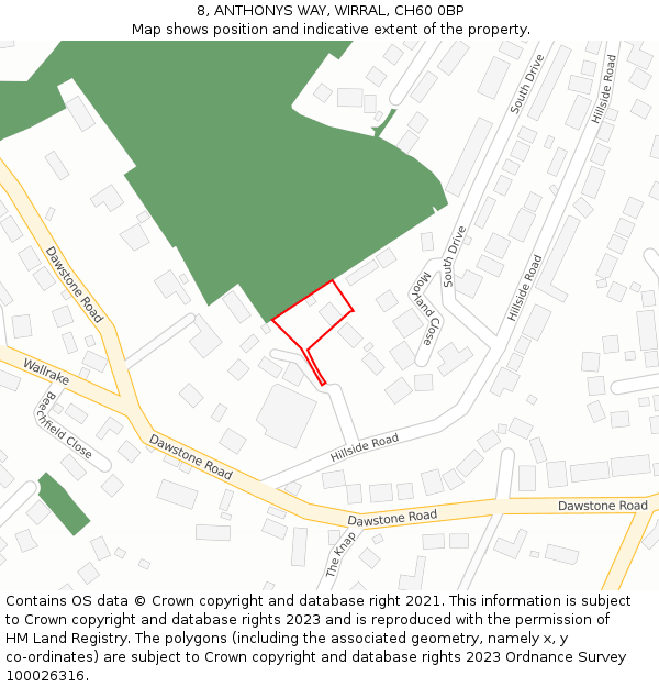 8, ANTHONYS WAY, WIRRAL, CH60 0BP: Location map and indicative extent of plot