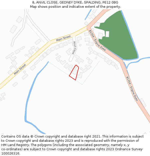 8, ANVIL CLOSE, GEDNEY DYKE, SPALDING, PE12 0BG: Location map and indicative extent of plot