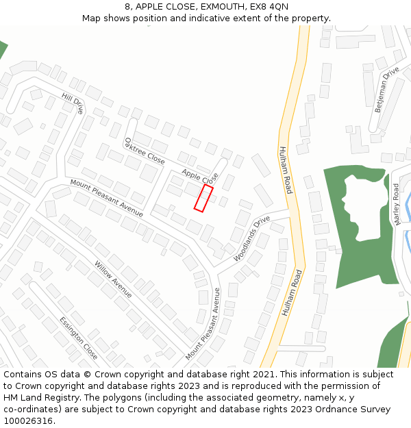 8, APPLE CLOSE, EXMOUTH, EX8 4QN: Location map and indicative extent of plot