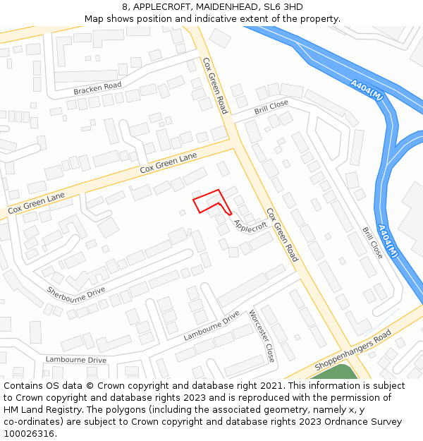 8, APPLECROFT, MAIDENHEAD, SL6 3HD: Location map and indicative extent of plot