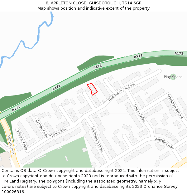 8, APPLETON CLOSE, GUISBOROUGH, TS14 6GR: Location map and indicative extent of plot