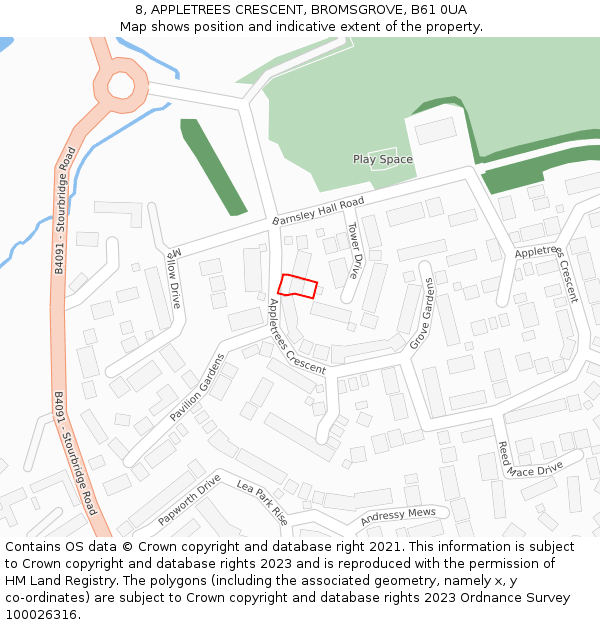 8, APPLETREES CRESCENT, BROMSGROVE, B61 0UA: Location map and indicative extent of plot