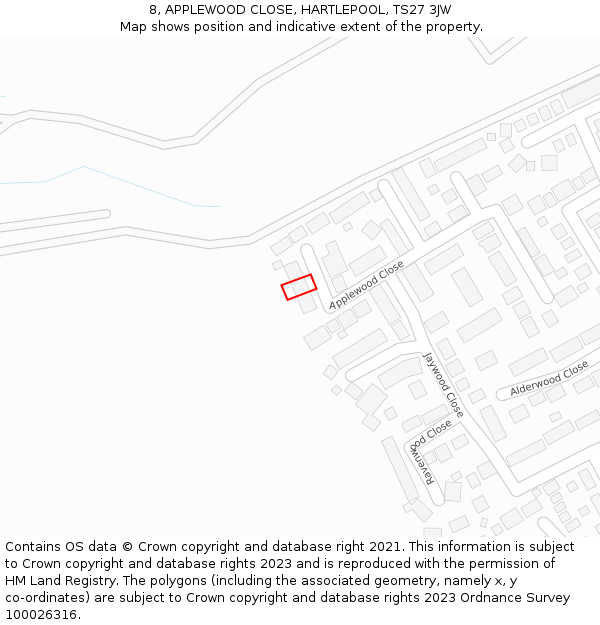 8, APPLEWOOD CLOSE, HARTLEPOOL, TS27 3JW: Location map and indicative extent of plot