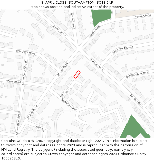 8, APRIL CLOSE, SOUTHAMPTON, SO18 5NP: Location map and indicative extent of plot