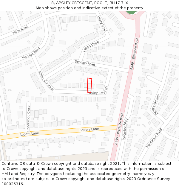 8, APSLEY CRESCENT, POOLE, BH17 7LX: Location map and indicative extent of plot