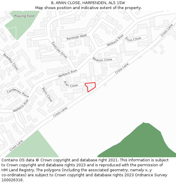 8, ARAN CLOSE, HARPENDEN, AL5 1SW: Location map and indicative extent of plot