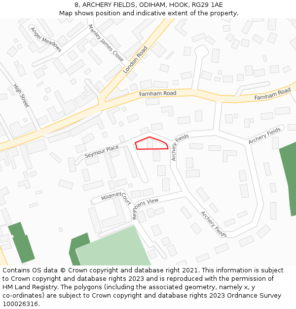 8, ARCHERY FIELDS, ODIHAM, HOOK, RG29 1AE: Location map and indicative extent of plot