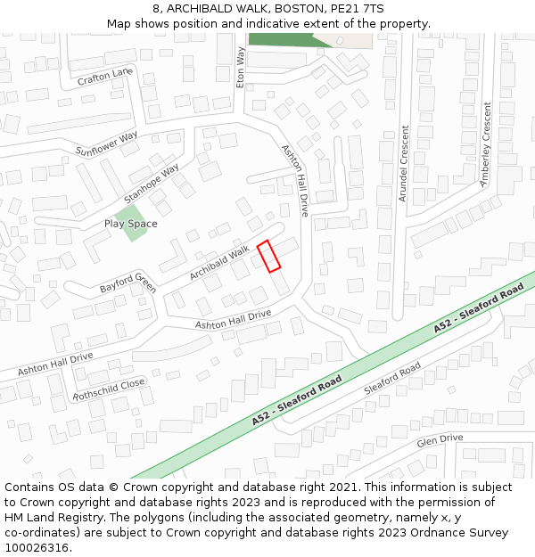 8, ARCHIBALD WALK, BOSTON, PE21 7TS: Location map and indicative extent of plot