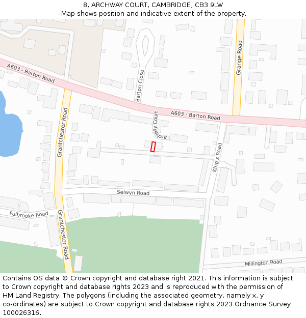 8, ARCHWAY COURT, CAMBRIDGE, CB3 9LW: Location map and indicative extent of plot