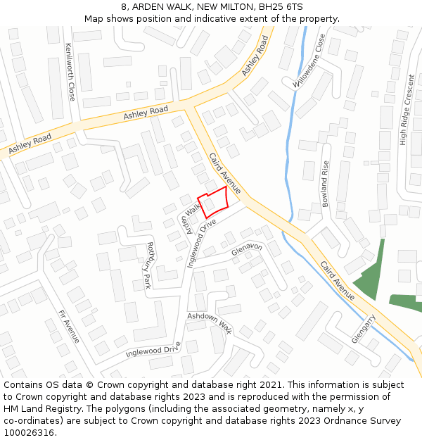 8, ARDEN WALK, NEW MILTON, BH25 6TS: Location map and indicative extent of plot