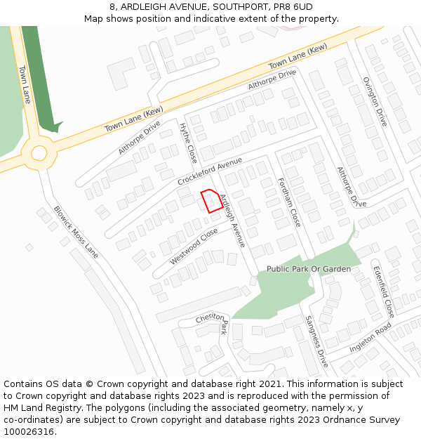 8, ARDLEIGH AVENUE, SOUTHPORT, PR8 6UD: Location map and indicative extent of plot