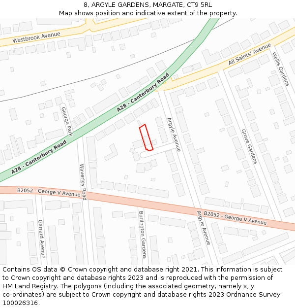 8, ARGYLE GARDENS, MARGATE, CT9 5RL: Location map and indicative extent of plot