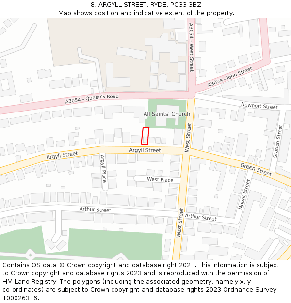 8, ARGYLL STREET, RYDE, PO33 3BZ: Location map and indicative extent of plot