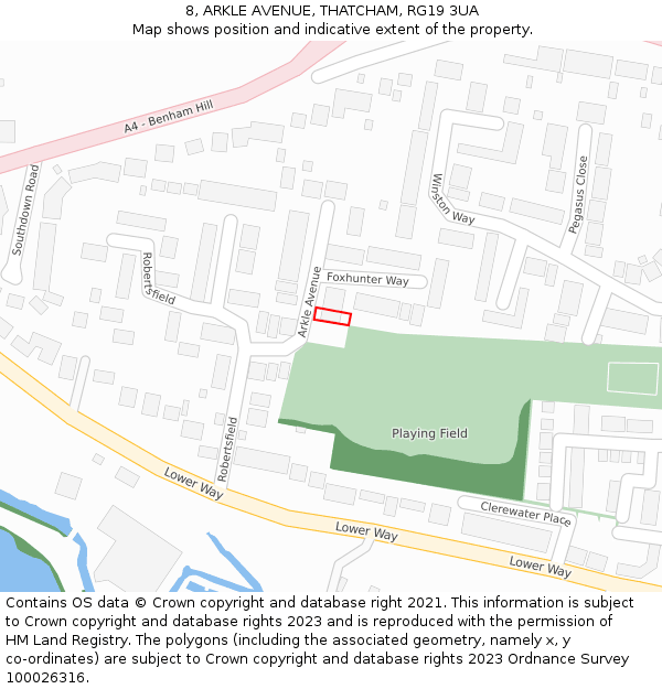 8, ARKLE AVENUE, THATCHAM, RG19 3UA: Location map and indicative extent of plot