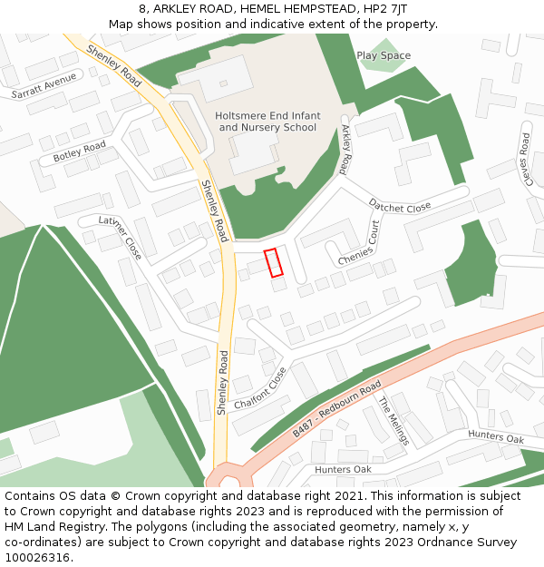 8, ARKLEY ROAD, HEMEL HEMPSTEAD, HP2 7JT: Location map and indicative extent of plot