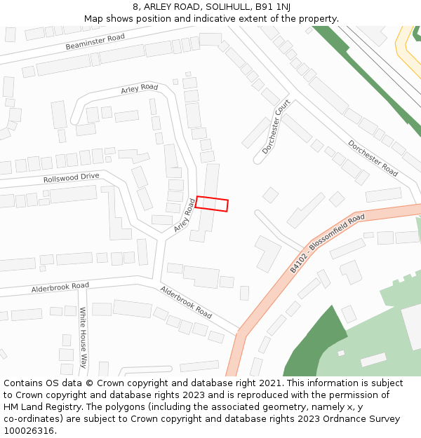 8, ARLEY ROAD, SOLIHULL, B91 1NJ: Location map and indicative extent of plot