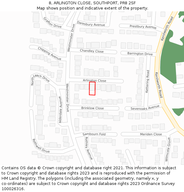 8, ARLINGTON CLOSE, SOUTHPORT, PR8 2SF: Location map and indicative extent of plot