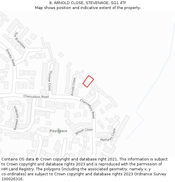 8, ARNOLD CLOSE, STEVENAGE, SG1 4TF: Location map and indicative extent of plot