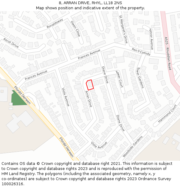 8, ARRAN DRIVE, RHYL, LL18 2NS: Location map and indicative extent of plot