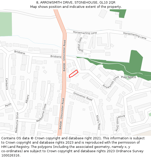 8, ARROWSMITH DRIVE, STONEHOUSE, GL10 2QR: Location map and indicative extent of plot