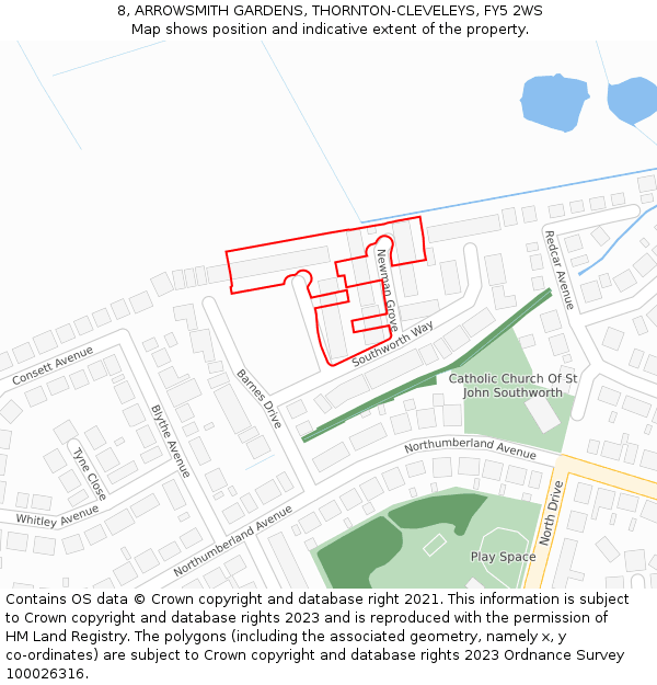 8, ARROWSMITH GARDENS, THORNTON-CLEVELEYS, FY5 2WS: Location map and indicative extent of plot