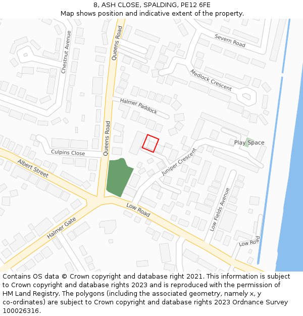 8, ASH CLOSE, SPALDING, PE12 6FE: Location map and indicative extent of plot