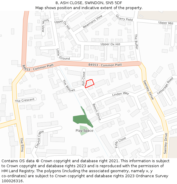 8, ASH CLOSE, SWINDON, SN5 5DF: Location map and indicative extent of plot