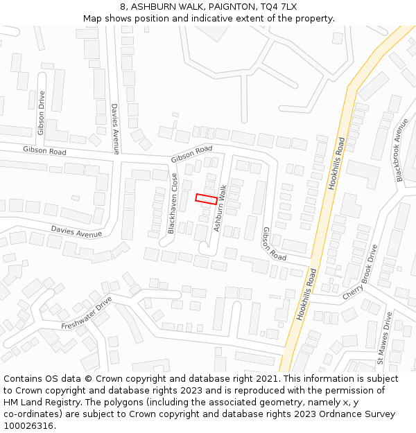 8, ASHBURN WALK, PAIGNTON, TQ4 7LX: Location map and indicative extent of plot