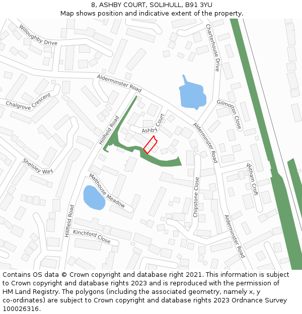 8, ASHBY COURT, SOLIHULL, B91 3YU: Location map and indicative extent of plot