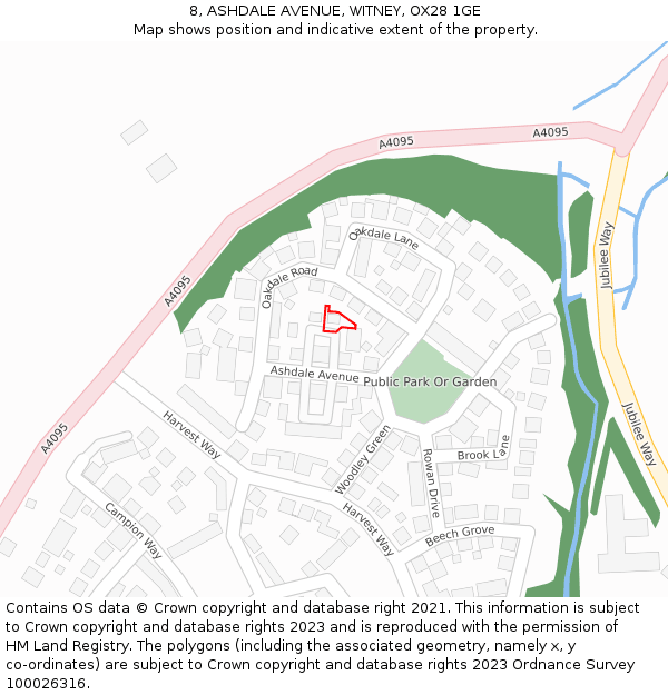 8, ASHDALE AVENUE, WITNEY, OX28 1GE: Location map and indicative extent of plot