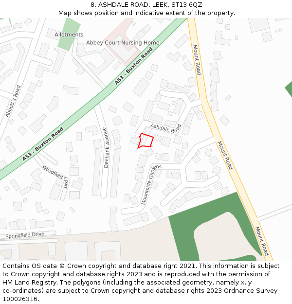 8, ASHDALE ROAD, LEEK, ST13 6QZ: Location map and indicative extent of plot