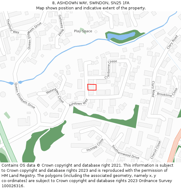 8, ASHDOWN WAY, SWINDON, SN25 1FA: Location map and indicative extent of plot