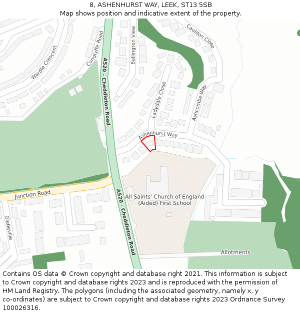 8, ASHENHURST WAY, LEEK, ST13 5SB: Location map and indicative extent of plot