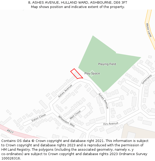 8, ASHES AVENUE, HULLAND WARD, ASHBOURNE, DE6 3FT: Location map and indicative extent of plot