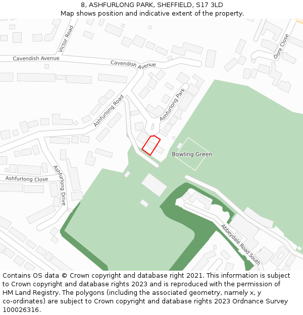 8, ASHFURLONG PARK, SHEFFIELD, S17 3LD: Location map and indicative extent of plot