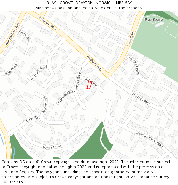 8, ASHGROVE, DRAYTON, NORWICH, NR8 6AY: Location map and indicative extent of plot