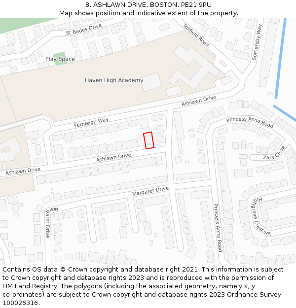 8, ASHLAWN DRIVE, BOSTON, PE21 9PU: Location map and indicative extent of plot