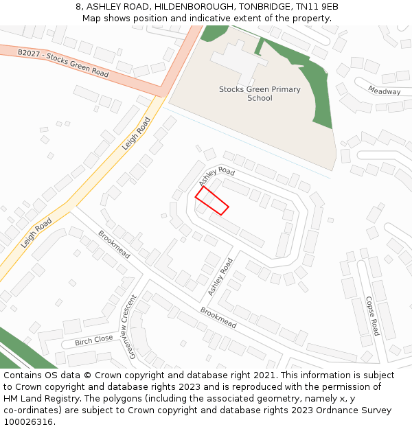 8, ASHLEY ROAD, HILDENBOROUGH, TONBRIDGE, TN11 9EB: Location map and indicative extent of plot