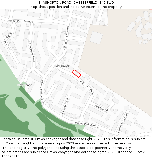 8, ASHOPTON ROAD, CHESTERFIELD, S41 8WD: Location map and indicative extent of plot