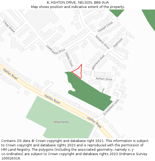 8, ASHTON DRIVE, NELSON, BB9 0UA: Location map and indicative extent of plot