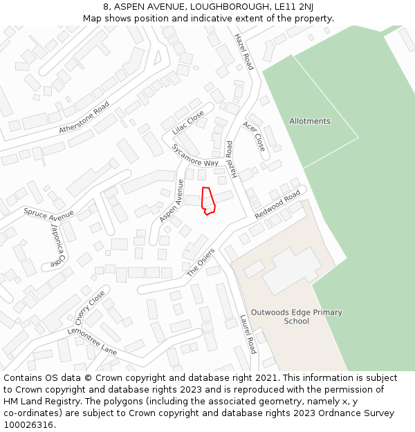 8, ASPEN AVENUE, LOUGHBOROUGH, LE11 2NJ: Location map and indicative extent of plot