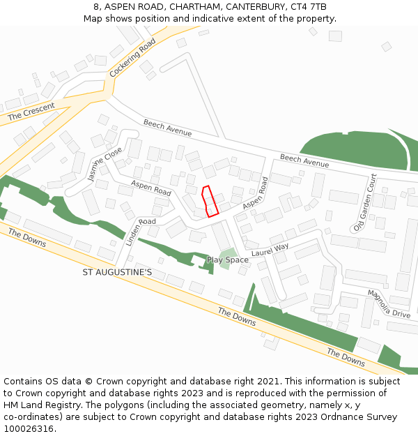 8, ASPEN ROAD, CHARTHAM, CANTERBURY, CT4 7TB: Location map and indicative extent of plot